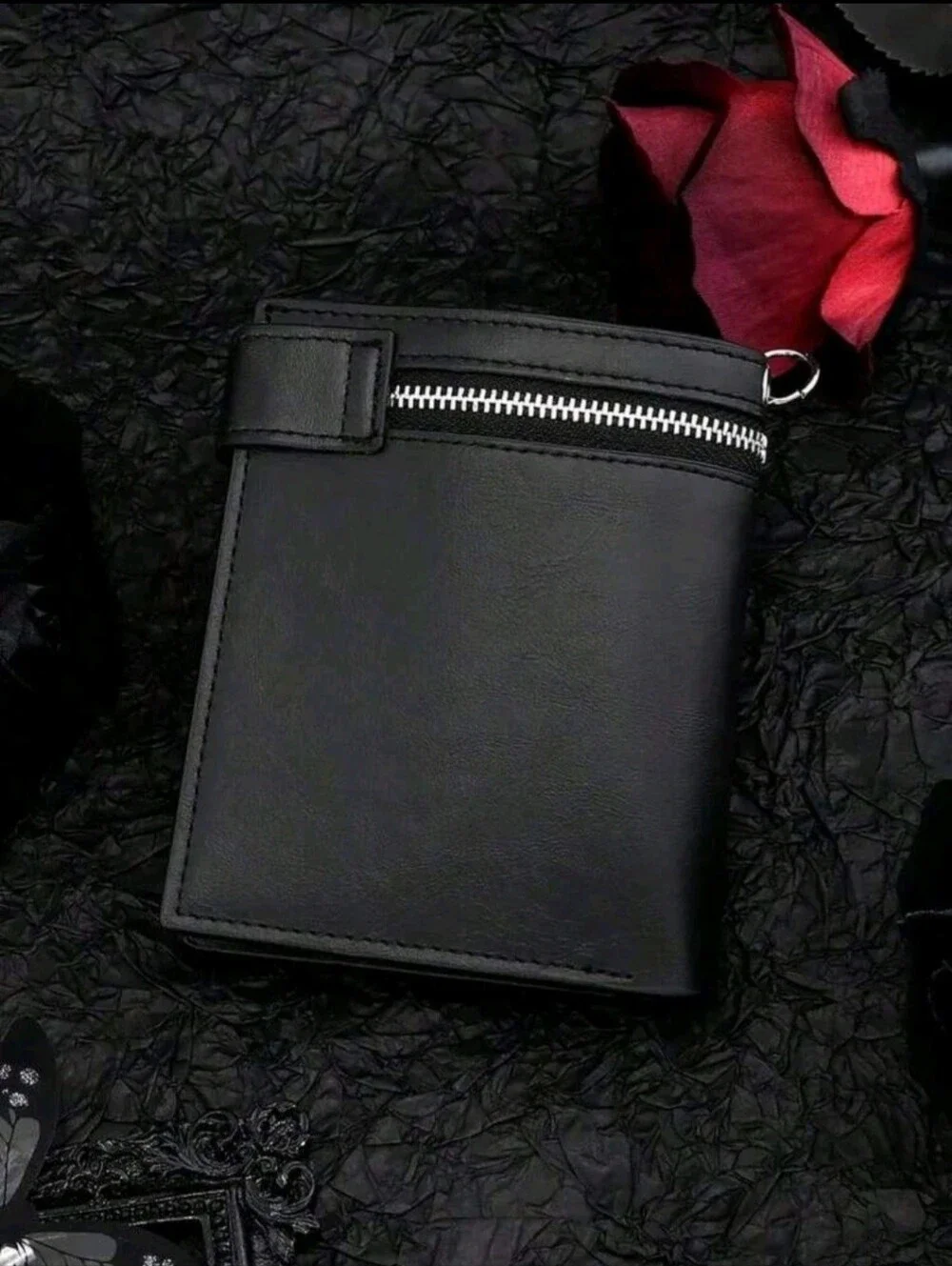 Men's Bifold Wallet, 1Pc New Retro Punk Style Black Skull & Cross Pattern